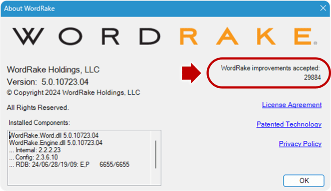 WR v5 About WordRake Dialog with Arrow