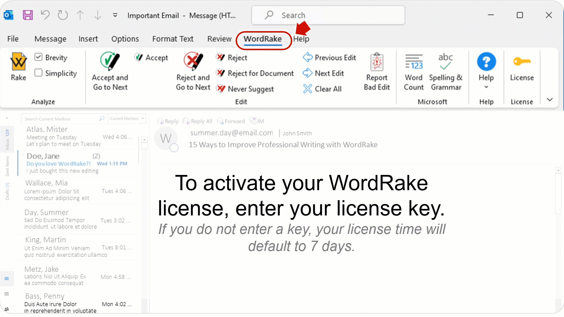 WR v5 - Enter License Key WinOutlook