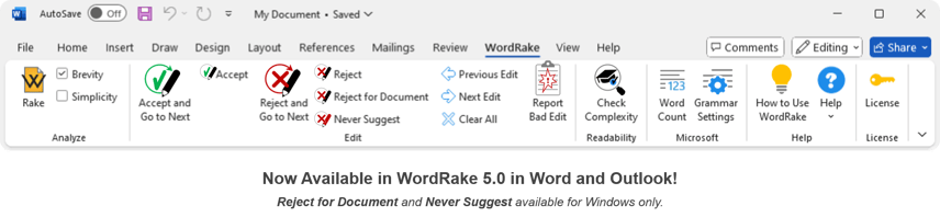 WordRake 5 Now Available Ribbon with Callout